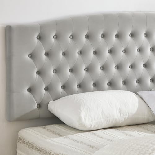 24KF Upholstered Tufted Button Velvet Wall Mounted Headboard,Comfortable Fashional Headboard King/CA King Size, 6058-K-Gray