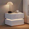 homary Smart Nightstand with LED Light, Wireless Charging Station, USB & Type-C Ports, 2 Drawers – Modern White Bedside Table for Bedroom Storage