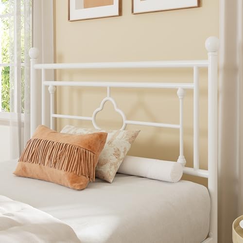 Allewie Twin Size Metal Platform Bed Frame, Victorian Headboard, White