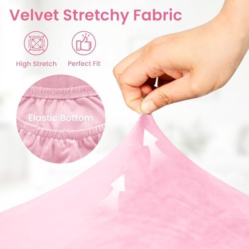 Mid-Century Accent Chair Covers with Cushion Cover Velvet 2 Pieces Upholstered Armchair Slipcovers for Living Room Comfy Sofa Reading Furniture Protector for Apartment Bedroom Office (Pink)