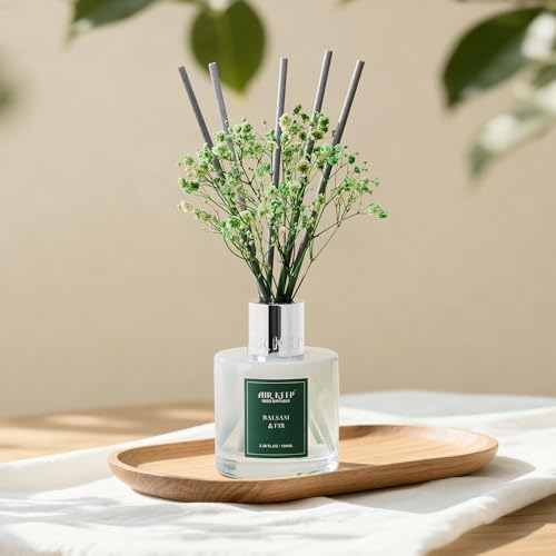Airkeep Reed Diffuser Set,3.38 fl oz (100 ml) - Balsam & Fir Oil Diffusers with 8 Reed Sticks,Home Fragrance Reed Diffuser for Bathroom Shelf Decor Winter Fragrance