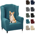 MAXIJIN Wingback Chair Covers 1-Piece Stretch Wing Chair Covers Soft Thick Wingback Armchair Slipcover Non-Slip High Back Chair Furniture Protector Washable (Wing Chair, Peacock Blue)