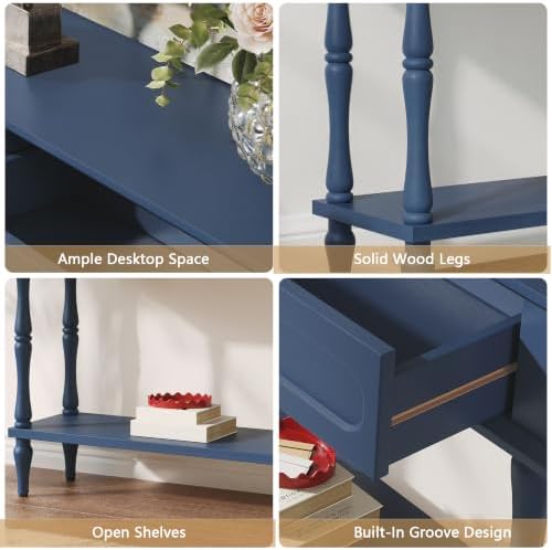 ARTPOWER 41" Mid-Century Console Table, 2 Drawers and Open Shelf, Blue