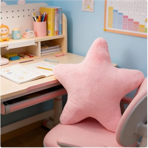 Star Shaped Throw Pillows Set of 2,Cute Plush Decorative Pillows with Fluffy Faux Rabbit Fur, Soft Star Cushion for Sofa Couch Bed Living Room Bedroom Home Decor (Pink, 15.7")