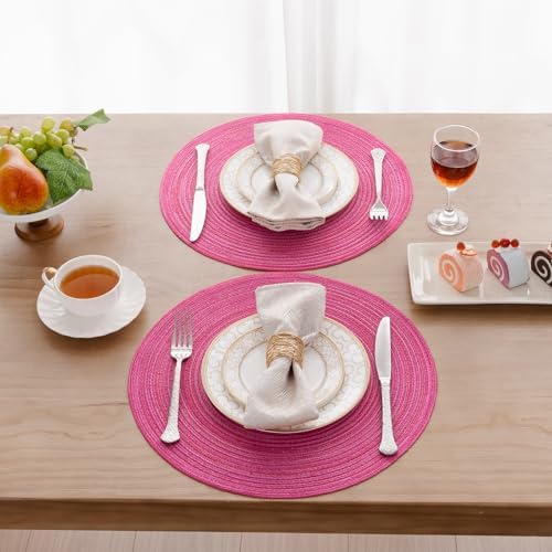 SHACOS Hot Pink Round Braided Placemats Set of 4 Washable Fabric Place Mat