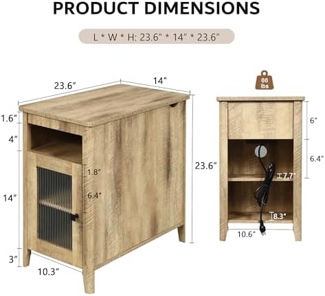 iPormis End Table with Charging, Narrow Side Table for Living Room, Brown