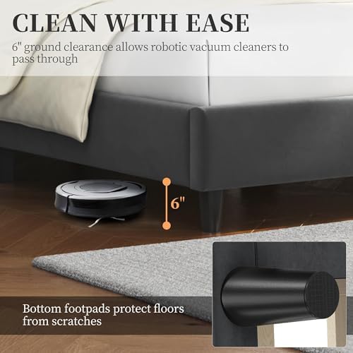 Yaheetech Full Bed Frame with Chevron Channel-Tufted Headboard, Dark Gray