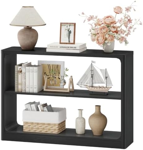 FATORRI Entryway Console Table with 3-Tier Storage Shelves, Rustic Farmhouse Narrow Sofa Table for Living Room, Hallway, Behind Couch (Black)