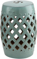 Outsunny 12.5" x 18" Ceramic Garden Stool Woven Lattice Design Antique Blue