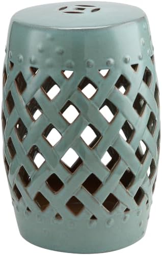 Outsunny 12.5" x 18" Ceramic Garden Stool Woven Lattice Design Antique Blue