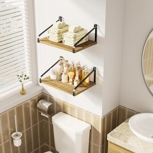 Love-KANKEI Deep Wide Floating Wall Shelves,Wood,16.5"x12",Carbonized Black