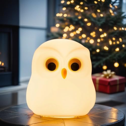 Cute Owl Kids Night Light,USB Rechargeable Cute Animal Lamps,Creative Feeding Light at Night LED Color Changing Soft Silicone Lamp Christmas Bedside Lamp Kawaii Children Room Desk Decor Birthday Gifts