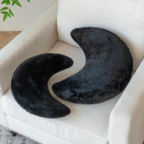 Moon Pillow, Decorative Throw Pillows with Soft Faux Rabbit for Bed Couch, Moon Shaped Pillows Plush Floor Cushions Room Decor Pillow for Sofa Bedroom Living Room