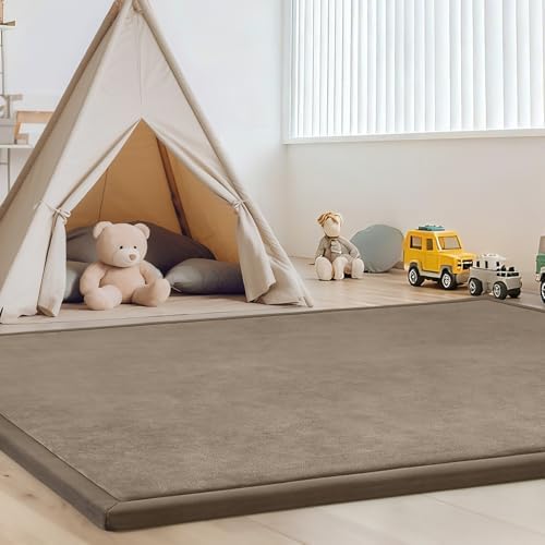 Baby Play Mat for Floor Nursery Rug Muscle Area Playroom Rug 79"x110" Playpen Mat Memory Foam 1.3" Thick Crawling Camel