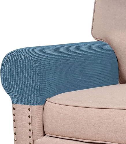 Turquoize Stretch Armrest Covers for Chairs and Sofas Couch Arm Covers for Sofa Spandex Jacquard Armrest Cover Anti-Slip Furniture Protector Armchair Slipcovers for Recliner Set of 2,Dusty Blue