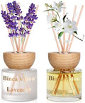 Reed Diffuser Set, Binca Vidou Lavender & Vanilla Natural Scent Oil Diffusers with Sticks for Home Office Bathroom Aromatherapy Decor 3.4oz x 2