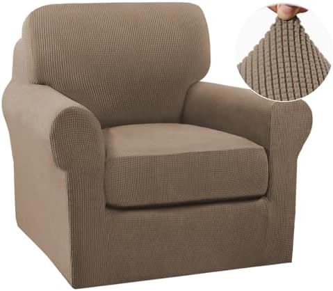 Turquoize 2 Piece Chair Covers Armchair Slipcovers for Living Room Small Armchair Chair Cover with Arms Washable Furniture Cover for Chairs Feature Thick Jacquard Fabric (Small Armchair, Macchiato)