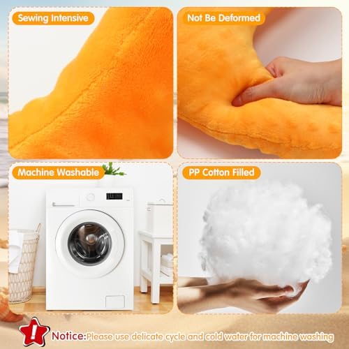 Fumete Starfish Pillow Beach Starfish Shaped Throw Pillows 20'' Stuffed Animal Cute Plush Coastal Decor Ocean Star Pillow Plush Cushion for Kid Bedroom Living Room Sofa Couch(Orange,2 Pcs)
