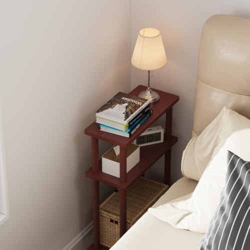 Apicizon Small Narrow Side Table, 3-Tier Skinny End Table, Dark Brown