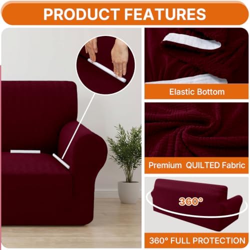 XINEAGE Stretch Armchair Slipcover, Non-Slip Pet Couch Cover,Wine Red