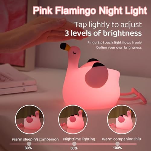 Flamingo Night Light for Kids, Pink Silicone Squishy Dimmable Nursery Lamp
