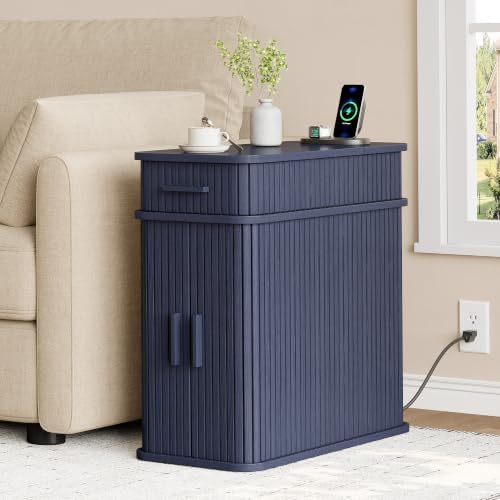 ONRBRILL Fluted End Table, Narrow Side Table, 23.62" H, Blue