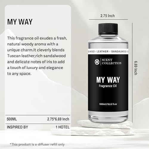 Luxury Hotel Scent My Way Diffuser Oil (500ml/16.9Fl oz) - Essential Aromatherapy for Large Room & Home - Premium Fragrance Oil Blend for Ultrasonic & Waterless Diffusers - Sandalwood, Cedarwood, Iris
