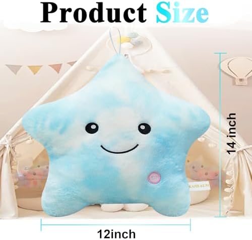 LED Night Light Star Pillow for Kids Throw Pillow Home Decor Couch Bedroom Office, Cute Stuffed Animals for Girls Plushies Boys Children Toys Daughter Doll Christmas Birthday Gifts White Blue