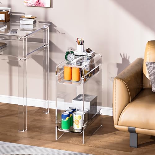 Clear Acrylic Side Table, Narrow Nightstand Bedside Table for Bedroom, Skinny Small End Table (Clear, 8.7'' x 15.7'' x 21.7")