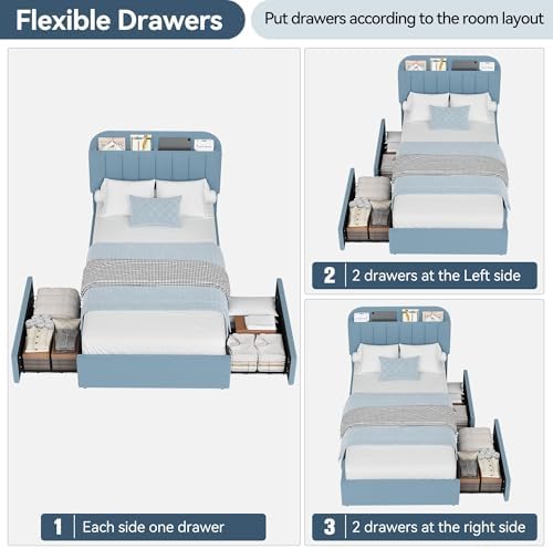 GarveeHome TwinXL Bed Frame, Platform Bed with Storage Headboard & Drawers