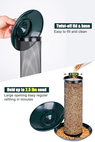Gtongoko Finch Feeders for Outside All Metal Mesh Tube Bird Feeder Green