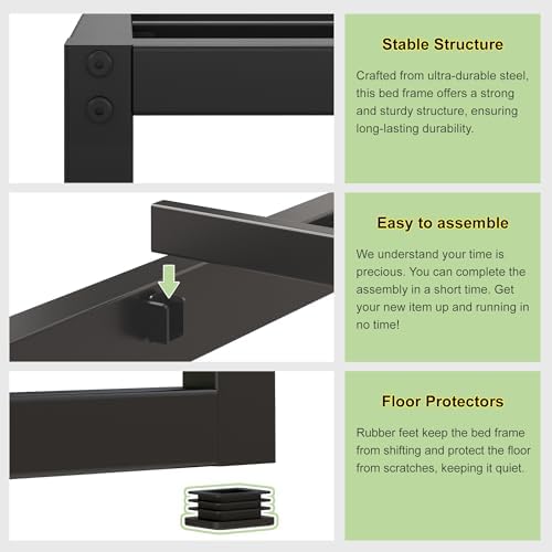 EMODA 12 Inch Queen Bed Frame No Box Spring Needed Heavy Duty Metal Platform BedFrame Queen Size with Steel Slats, Easy Assembly, Black