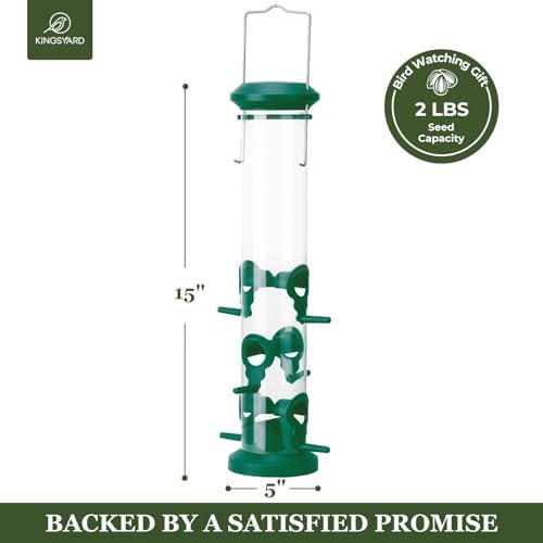 Kingsyard 2 Pack Tube Bird Feeders for Outdoors Hanging, Premium Hard Plastic Bird Feeder with 6 Feeding Ports, Weatherproof & Steel Hanger, Attracting for Wild Birds (Green)