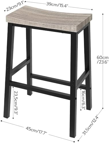 HOOBRO Bar Stools, Set of 2 Chairs, 23.6 Inch Saddle Kitchen Counter Stools With Footrests, Industrial for Dining Room, Kitchen, Counter, Bar, Greige and Black BG02MD01