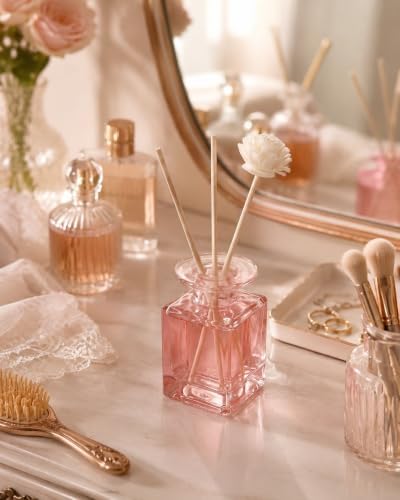 2 Pack 150ml Glass Reed Diffuser Container with Reed Sticks, Empty Essential Oil Diffuser Jars with Protective Packaging for DIY Home Fragrance, Bathroom, Bedroom and Office Decor(2, Blush Pink)