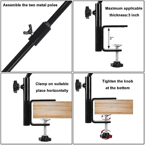 FEED GARDEN 31 Inch Heavy Duty Deck Hook, Non-Slip Clamp, 360 Degree Swivel, Black for Bird Feeders, Planters, Suet Baskets, Lanterns, Wind Chimes, 2 Pack