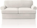 PrinceDeco T Cushion Loveseat Slipcover 3 Pieces Sofa Covers for T Cushion Sofa Stretch Slip Covers for 2 Cushion Couch with 2 Individual T Shape Seat Covers Width Up to 76"- Washable, Ivory