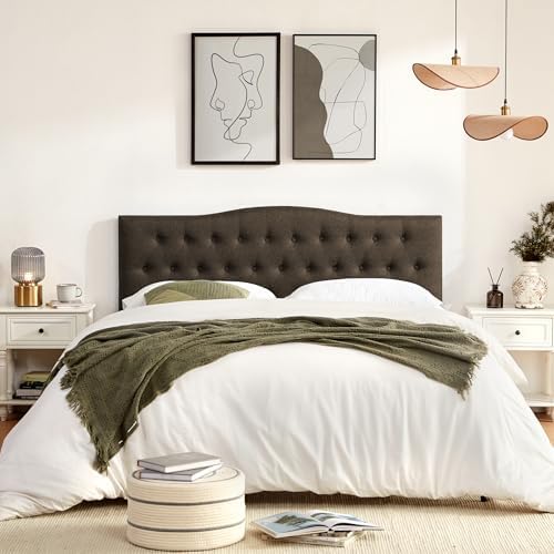 Tufted Headboard King Size, Solid Wood Adjustable Height Head Board, Brown