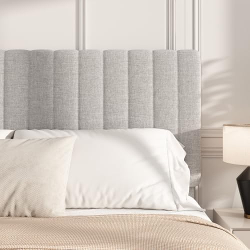 King Linen Bed Frame with Vertical Channel Tufted Headboard Light Grey