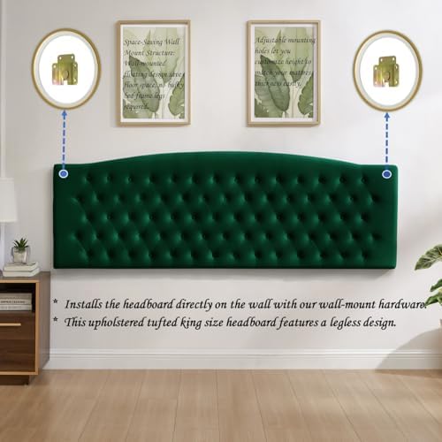 24KF Upholstered Tufted Button Velvet Wall Mounted Headboard,Comfortable Fashional Headboard King/CA King Size, 6058-K-Jade