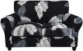 SearchI Stretch Sofa Cover Printed Couch Cover, Floral Pattern 3 Pieces Loveseat Slipcover with 2 Separate Cushion Cover, Washable Furniture Protector for Living Room(Loveseat, Black+Palm Leaves)