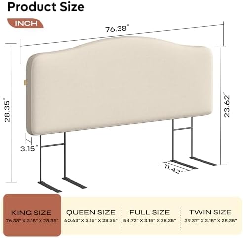 Pinmoco Queen Upholstered Headboard, Height Adjustable Velvet, Beige