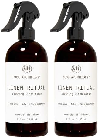 Muse Apothecary Linen Ritual - Aromatic, Soothing, and Relaxing Linen Mist, Laundry and Fabric Spray - Infused with Aromatherapy Essential Oils - 8 oz, Tonka Bean + Amber + Warm Cedarwood, 2 Pack