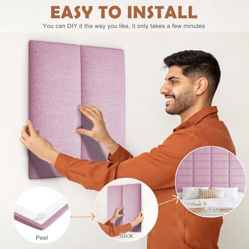 IFNOW Wall Mounted Headboard, Peel and Stick Panels, Light Pink, Queen