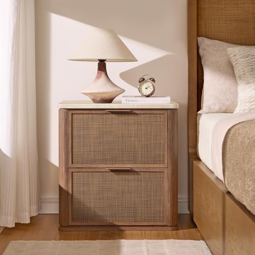 Night Stand, Rattan Nightstand with 2 Drawers