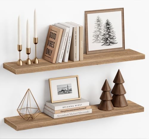 Elm Floating Shelves for Wall 36 Inch x 8 Deep, Long Wall Shelf for Bedroom