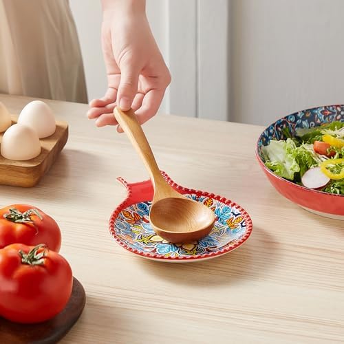vancasso 7.7 Inch Ceramic Spoon Rest, Bohemian Stove Top, Red