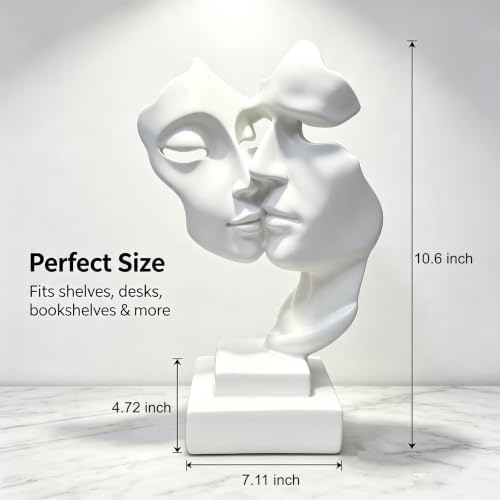Couples Kiss Sculpture,White Thinker Resin Statue Ornaments,Silence is Gold Abstract Art Figurine,Abstract Style Sculptures,Living Room Desk Decorations,Bookshelf Decorative Objects