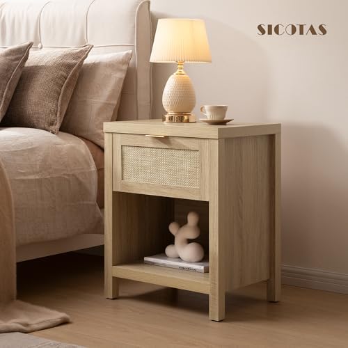 SICOTAS Nightstands Set of 2 Rattan Night Stand with Drawer 19.7" Wide