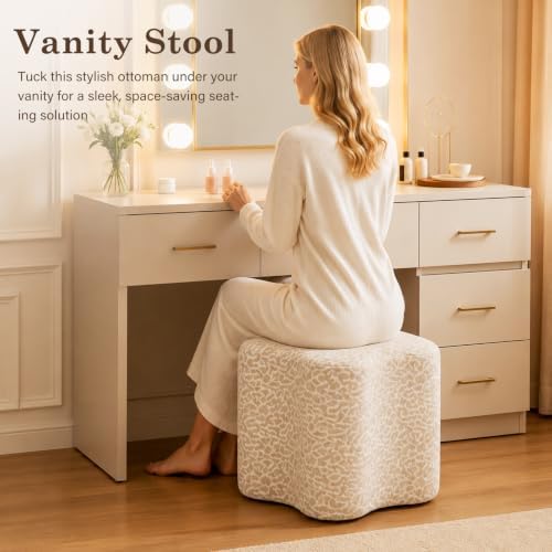 Leopard Ottoman Foot Stool, 15.7" Velvet Accent Ottoman
